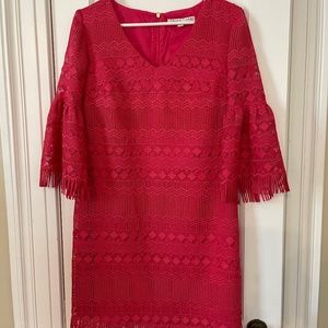 Trina Turk Lace Shift Dress Voyage Bell Sleeves Pink Grapefruit Color Size 2